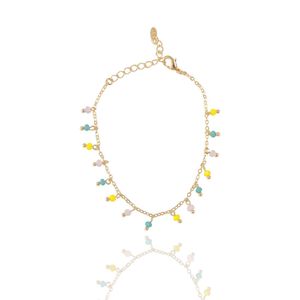 PULSEIRA FOLHEADO A OURO CRISTAIS COLORIDOS