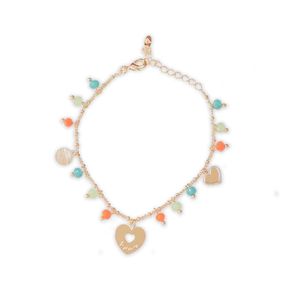PULSEIRA FOLHEADO A OURO CRISTAIS COLORIDOS COM CORAÇÕES