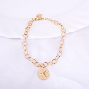 PULSEIRA FOLHEADO A OURO ELOS COM MEDALHA COM LUA E ESTRELAS