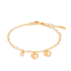 PULSEIRA FOLHEADO A OURO CORAÇÕES COM MENINO E MENINA