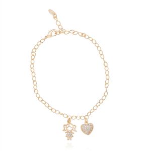 PULSEIRA FOLHEADO A OURO MENINA E COM CORAÇÃO DE ZIRCÔNIAS