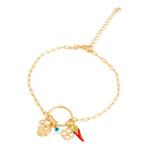 PULSEIRA FOLHEADO A OURO FIO CARTIER COM ARO E PENDURADOS LISOS