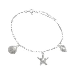 PULSERIA PRATA COM CONCHAS E ESTRELA DO MAR LISAS