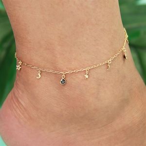 TORNOZELEIRA FOLHEADO A OURO COM MINI LUAS E ESTRELAS E ZIRCÔNIAS