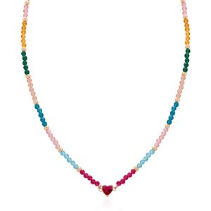 CHOKER FOLHEADA COM MIÇANGAS COLORIDAS E CORAÇÃO LISO