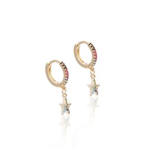 BRINCO FOLHEADO A OURO ARGOLA COM ESTRELA DE ZIRCÔNIAS MULTICOLORIDAS