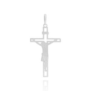 PINGENTE PRATA CRUZ VAZADA COM CRISTO TRABALHADO E INRI