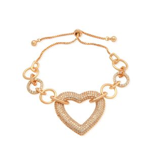 PULSEIRA FOLHEADO A OURO PUSH COM ELOS E CORAÇÃO DE ZIRCÔNIAS