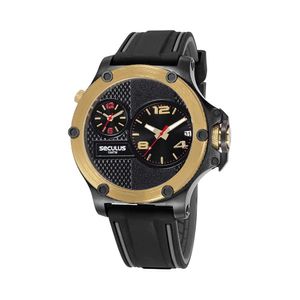 RELÓGIO SECULUS PULSEIRA SILICONE PRETO COM CALENDÁRIO