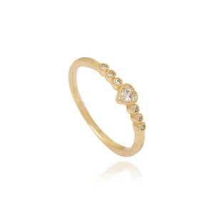 ANEL FOLHEADO A OURO CORAÇÃO ZIRCÔNIA CRISTAL