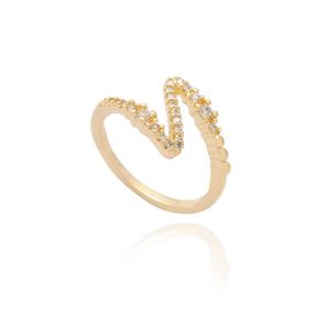 ANEL FOLHEADO A OURO DE ZIG ZAG DE ZIRCÔNIAS CRISTAL