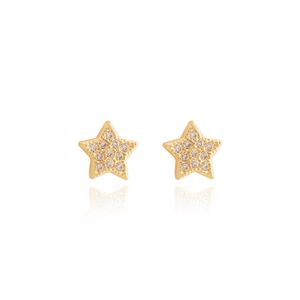 BRINCO FOLHEADO A OURO ESTRELA DE ZIRCÔNIAS PEQUENAS