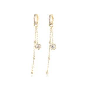 BRINCO FOLHEADO A OURO ARGOLA COM FIOS COM FLOR E MINI ZIRCÔNIAS