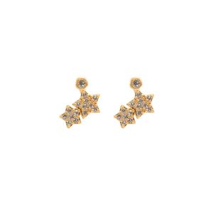 BRINCO FOLHEADO EAR CUFF ZIRCÔNIA E 2 ESTRELAS ZIRCÔNIAS CRISTAL