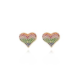BRINCO FOLHEADO A OURO CORAÇÃO DE ZIRCÔNIAS MULTICOLORIDAS