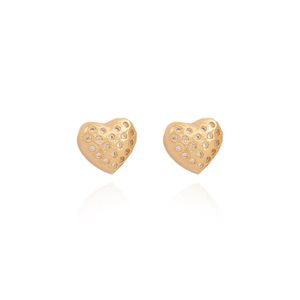 BRINCO FOLHEADO A OURO CORAÇÃO COM ZIRCÔNIAS