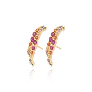 BRINCO FOLHEADO A OURO EAR HOOK FAIXAS ZIRCÔNIAS MULTICOLORIDAS