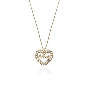 COLAR FOLHEADO A OURO CORAÇÃO COM AMOR