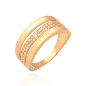 ANEL FOLHEADO A OURO FAIXAS LISAS E ZIRCÔNIAS CRISTAL