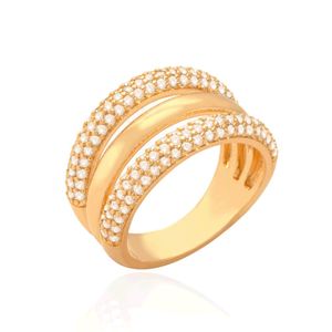 ANEL FOLHEADO A OURO COM FAIXAS DE ZIRCÔNIAS E LISAS