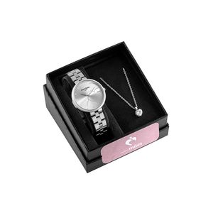 KIT RELÓGIO MONDAINE PRATA COM CORDÃO DE CORAÇÃO EM PEDRA