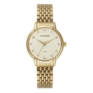 RELÓGIO MONDAINE DOURADO SOFISTICADO COM CRISTAIS