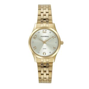 RELÓGIO MONDAINE DOURADO CLÁSSICO COM CRISTAIS