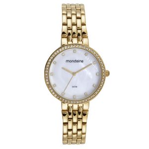 RELÓGIO MONDAINE DOURADO REDONDO COM MADREPÉROLA