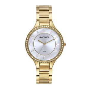 RELÓGIO MONDAINE DOURADO COM VISOR DE MADREPÉROLA