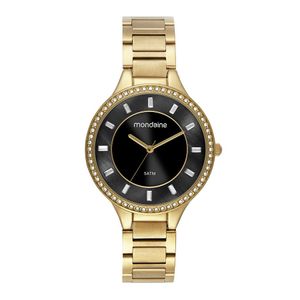 RELÓGIO MONDAINE DOURADO COM MADREPÉROLA PRETA
