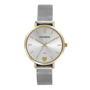 RELÓGIO MONDAINE BICOLOR DE MALHA DE AÇO E COM CORAÇÃO
