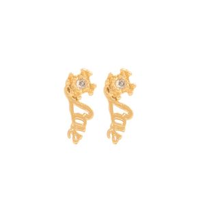 BRINCO FOLHEADO A OURO MINI LOVE COM ZIRCÔNIA