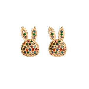 BRINCO FOLHEADO A OURO COELHO DE ZIRCÔNIAS MULTICOLORIDAS