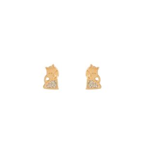 BRINCO FOLHEADO A OURO INFANTIL GATO TRABALHADO COM ZIRCÔNIAS