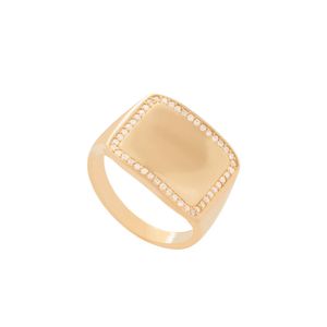 ANEL FOLHEADO A OURO QUADRADO LISO COM ZIRCÔNIAS CRISTAL