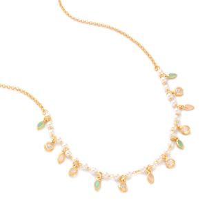 COLAR FOLHEADO A OURO PÉROLAS E ZIRCÔNIA