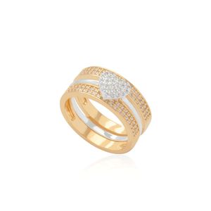 ANEL FOLHEADO A OURO 2X1 BICOLOR COM ZIRCÔNIAS E CORAÇÃO