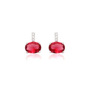 BRINCO PRATA PRATA OVAL TURMALINA ROSA COM ZIRCÔNIAS BRANCAS