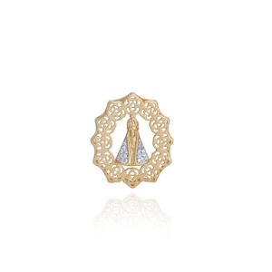PINGENTE FOLHEADO A OURO MEDALHA EM FLORES COM N.SR.APARECIDA
