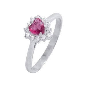 ANEL PRATA COM ZIRCÔNIAS DE CRISTAL E CORAÇÃO DE ZIRCÔNIA