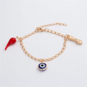 PULSEIRA FOLHEADO A OURO CORRENTE COM OLHO GREGO E PIMENTA E FIGA