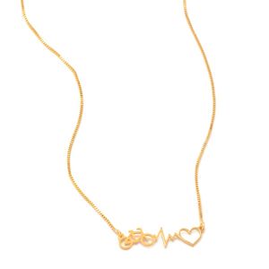 COLAR FOLHEADO A OURO COM BICLETA, BATIMENTOS E CORAÇÃO LISOS