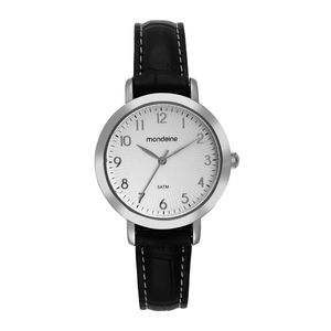 RELÓGIO MONDAINE PRATA SOCIAL COM PULSEIRA PRETA