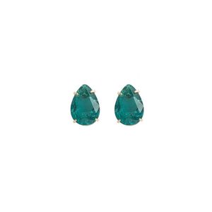 BRINCO FOLHEADO A OURO PEDRA FUSION ESMERALDA EM GOTA