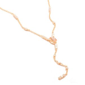 COLAR FOLHEADO A OURO GRAVATA COM ZIRCÔNIAS E PEDRA OVAL
