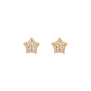 BRINCO FOLHEADO A OURO ESTRELA COM ZIRCÔNIAS CANETADO