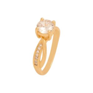 ANEL FOLHEADO A OURO TRANÇADO COM ZIRCÔNIAS 1 SOLITÁRIO ZIRCÔNIA CRISTAL