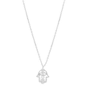 COLAR PRATA FIO COM MÃO LISA CRAVADA COM ZIRCÔNIAS DE CRISTAL