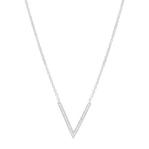 COLAR PRATA FIO PINGENTE V CRAVADO COM ZIRCÔNIAS DE CRISTAL