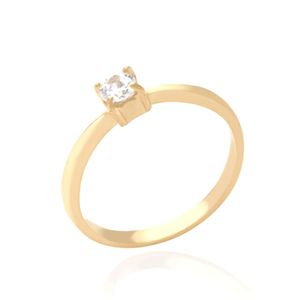 ANEL FOLHEADO A OURO SOLITÁRIO ZIRCÔNIA CRISTAL